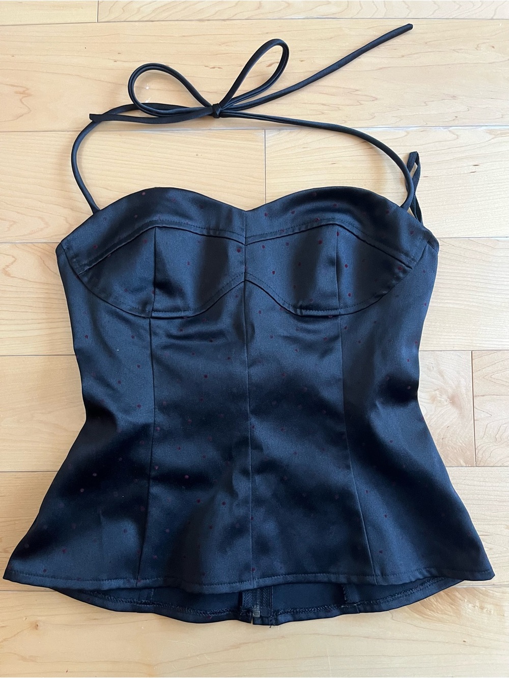 Vintage Black Satin Bustier with Halter Tie